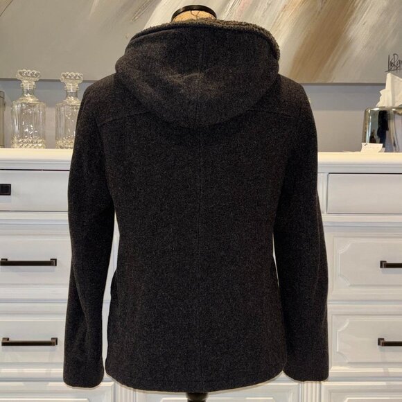 Women's Small wool-blend hooded charcoal gray peacoat w/ toggle buttons - Picture 4 of 11